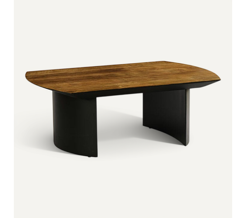 Table Basse Teck Recyclé Pieds Arrondis Noirs Trani