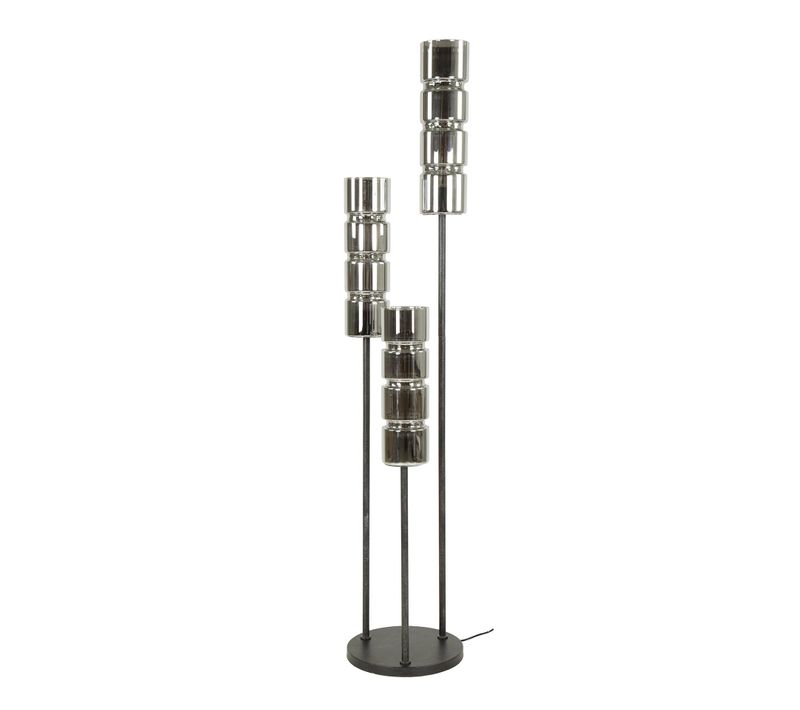 Lampadaire Design En Verre Chromé, 3 Abat-jour Cylindriques Ralf