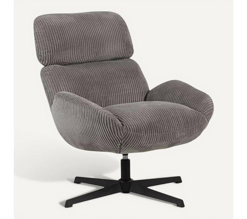 Fauteuil De Salon Rotatif Tissu Côtelé Gris Iena
