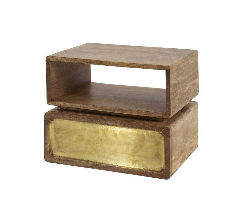 Table De Nuit Murale En Bois De Manguier, 1 Tiroir Finition Cuivrée Vara