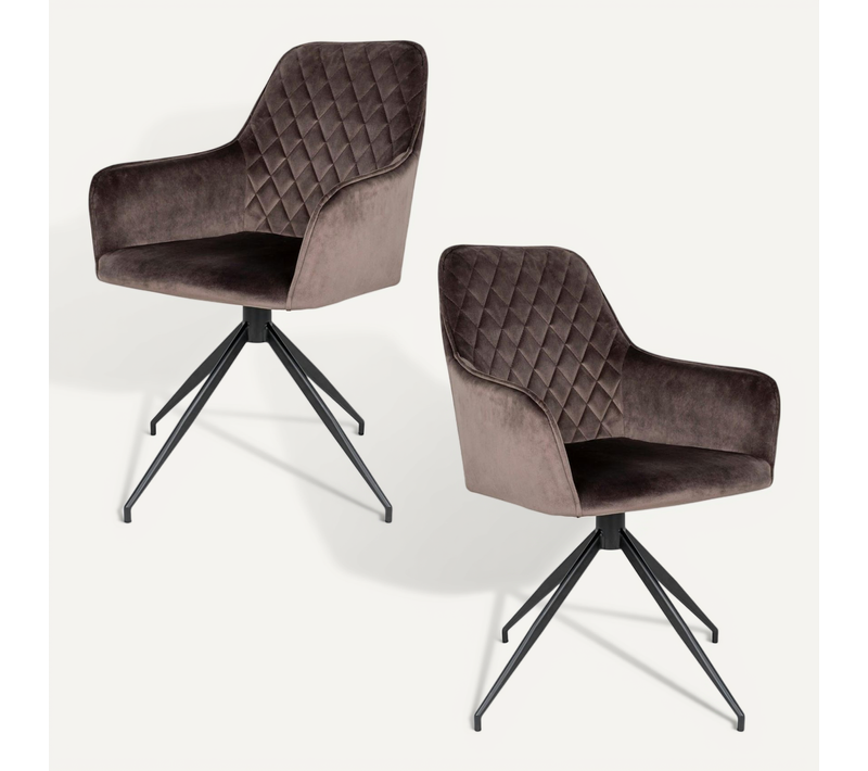 Chaise Pivotante En Velours Taupe Avec Accoudoirs (lot De 2) Savone