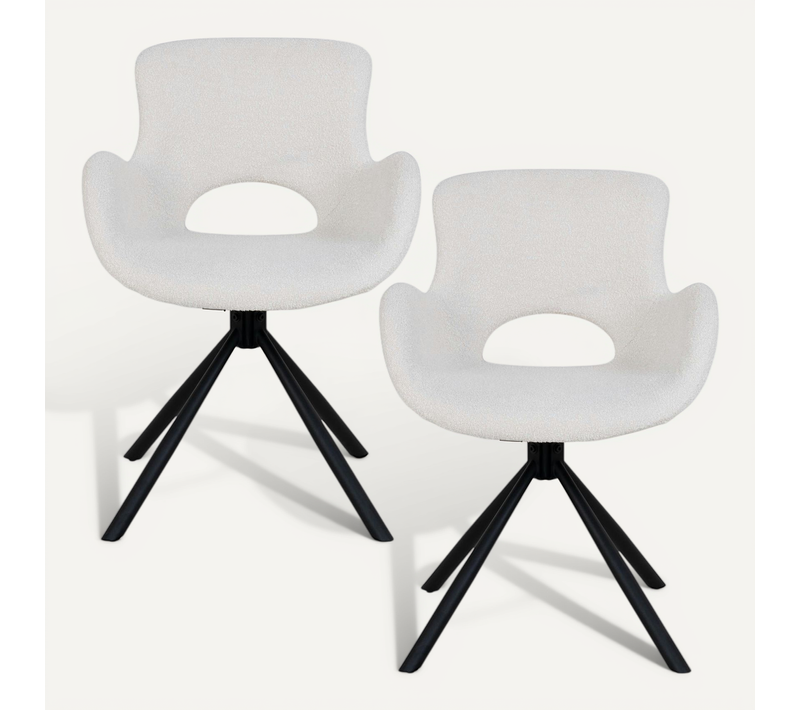 Chaise Pivotante Blanche En Tissu Bouclette, Dossier Ouvert (lot De 2) Savone
