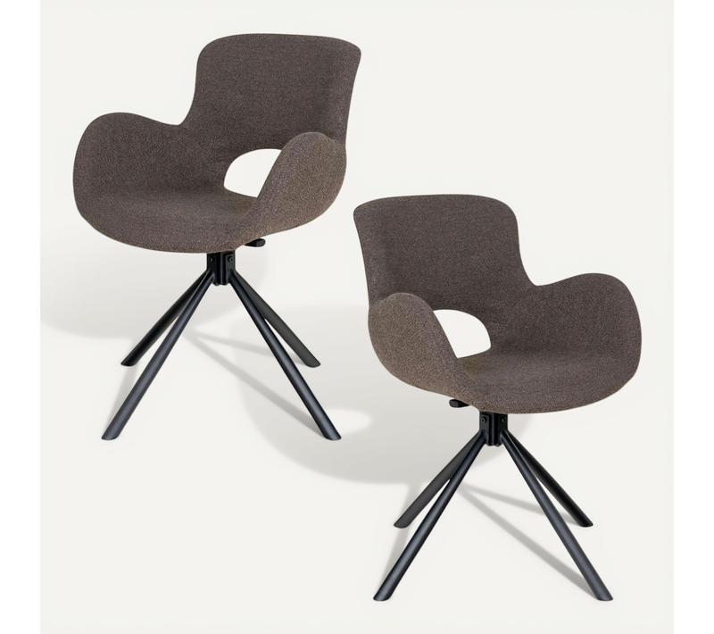 Chaise Pivotante Taupe En Tissu Bouclette, Dossier Ouvert (lot De 2) Savone