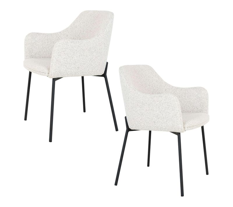 Chaise Blanche Moderne En Tissu Bouclette Avec Accoudoirs (lot De 2) Savone