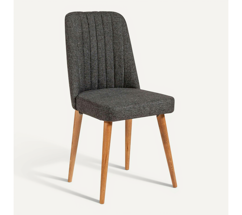 Chaise En Lin Gris - Dossier Rainuré Et Pieds Bois Rosario