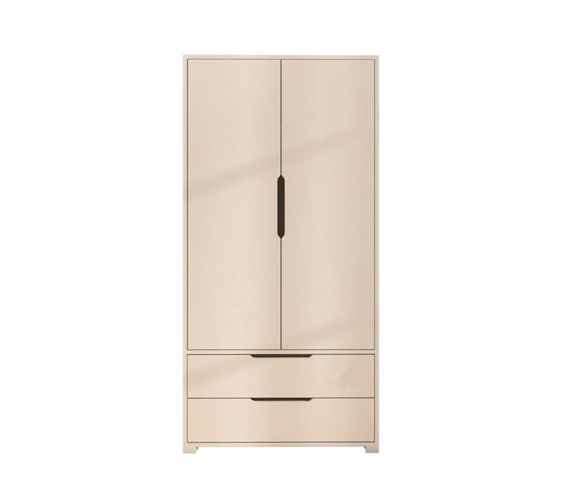 Armoire Penderie Blanche Moderne, 2 Portes 2 Tiroirs Byron