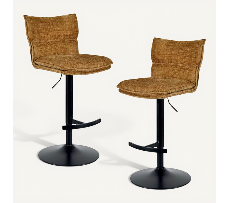 Tabouret De Bar Réglable En Tissu Moutarde (lot De 2) Iena