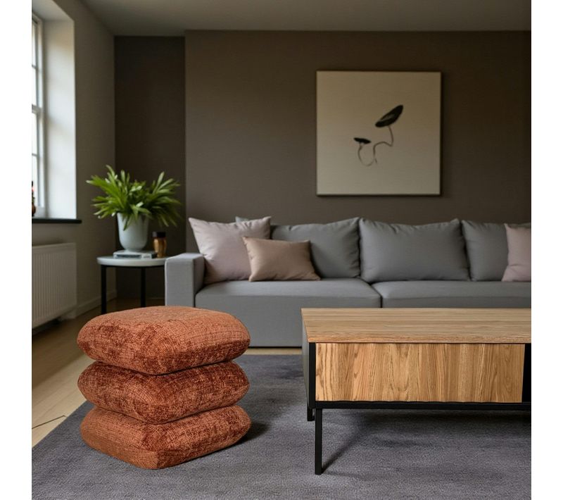 Pouf Pivotant Terracotta Effet Coussins Empilés Iena