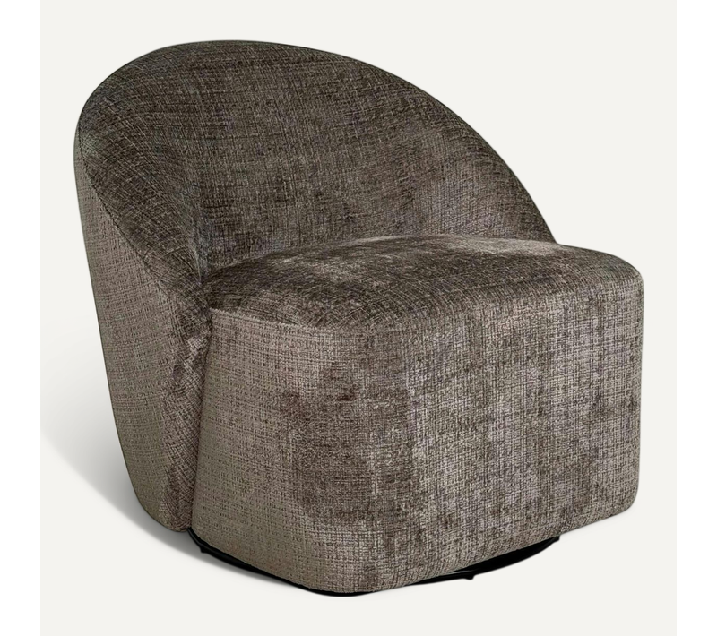 Fauteuil Pivotant Gris Cendre Dossier Rond Tissu Texturé Iena