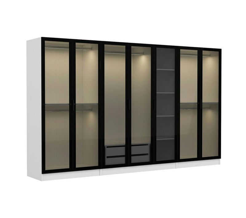 Dressing XXL 5 Penderies, Blanc et Verre Noir 190 Cm Byron