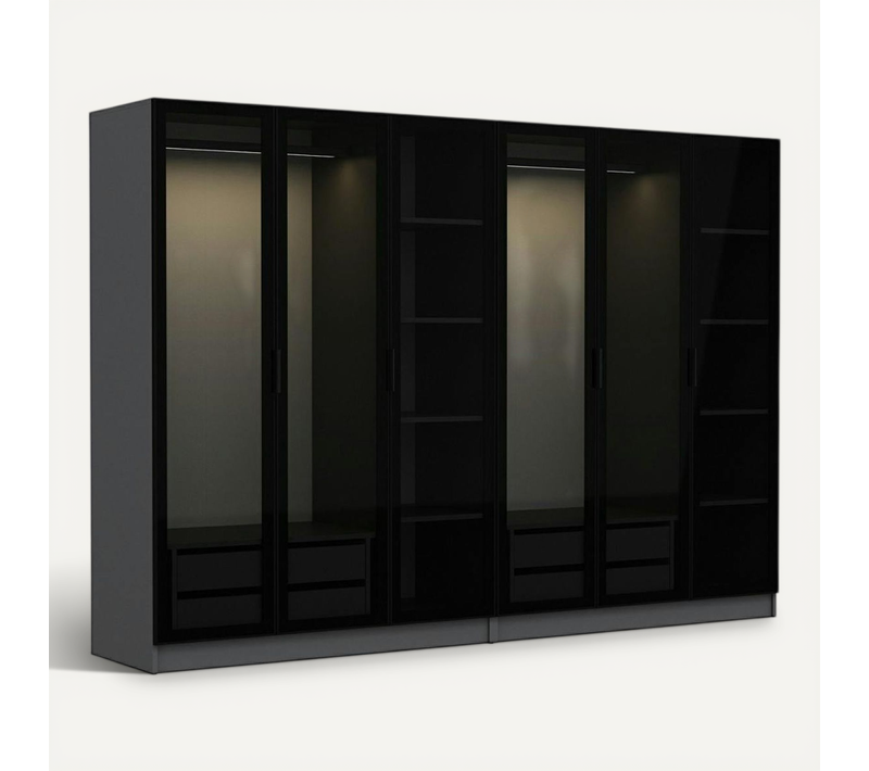 Dressing Design 6 Portes, Verre Noir et Cadre Anthracite Byron