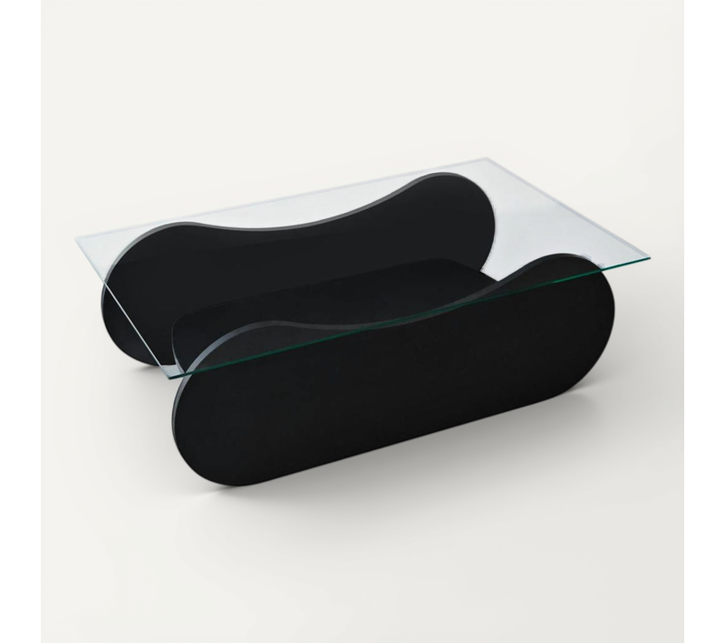 Table Basse En Verre, Base Luge Noire Avec Rangement Salta