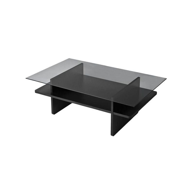 Table Basse Design 2 Plateaux, Verre Fumé Et Noir Salta