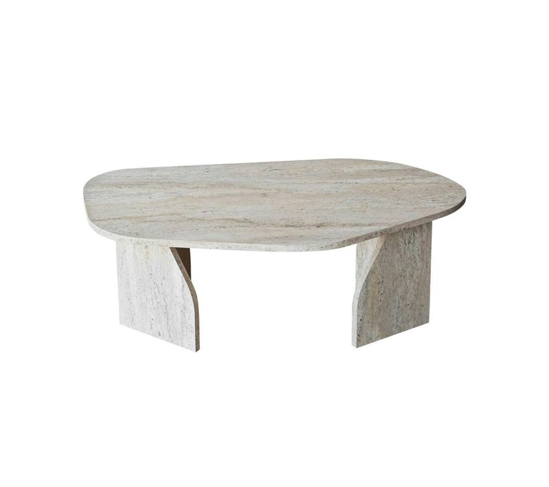 Table Basse Design Effet Travertin, Forme Galet Marfa