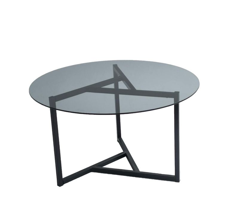 Table Basse Ronde Verre Fumé, Pied Noir 3 Branches Tulum