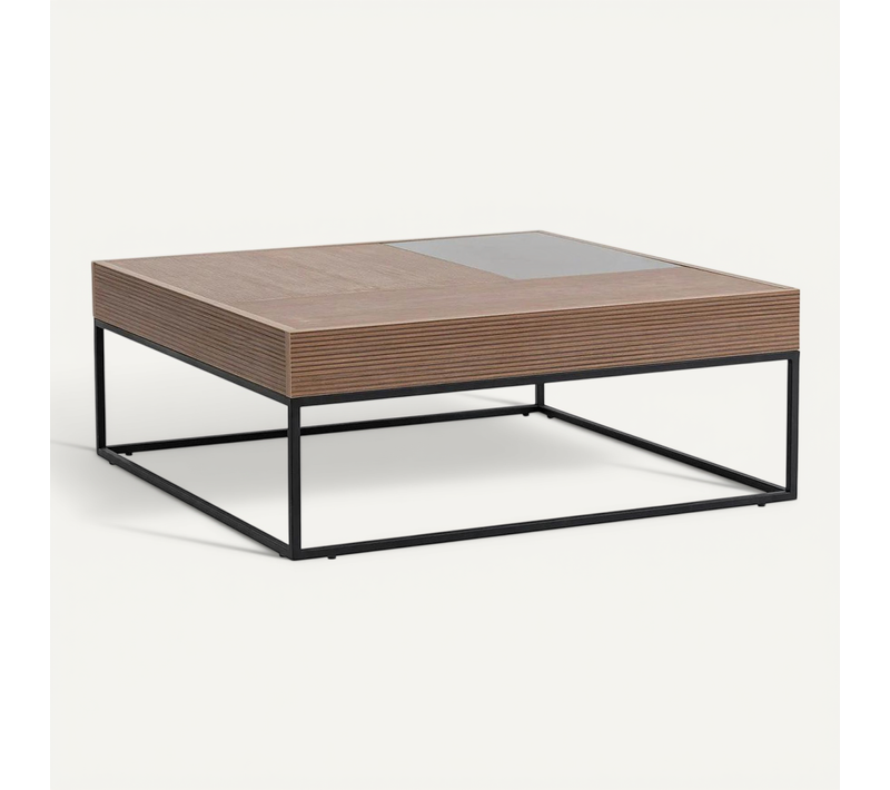 Table Basse Design Carrée Effet Noyer et Anthracite Jena