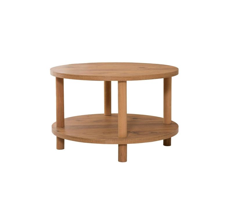 Table Basse Ronde Double Plateau Effet Bois De Pin Marfa
