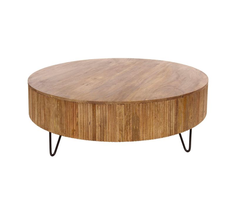 Table Basse Ronde En Bois De Manguier Strié D.120 Cm Creek