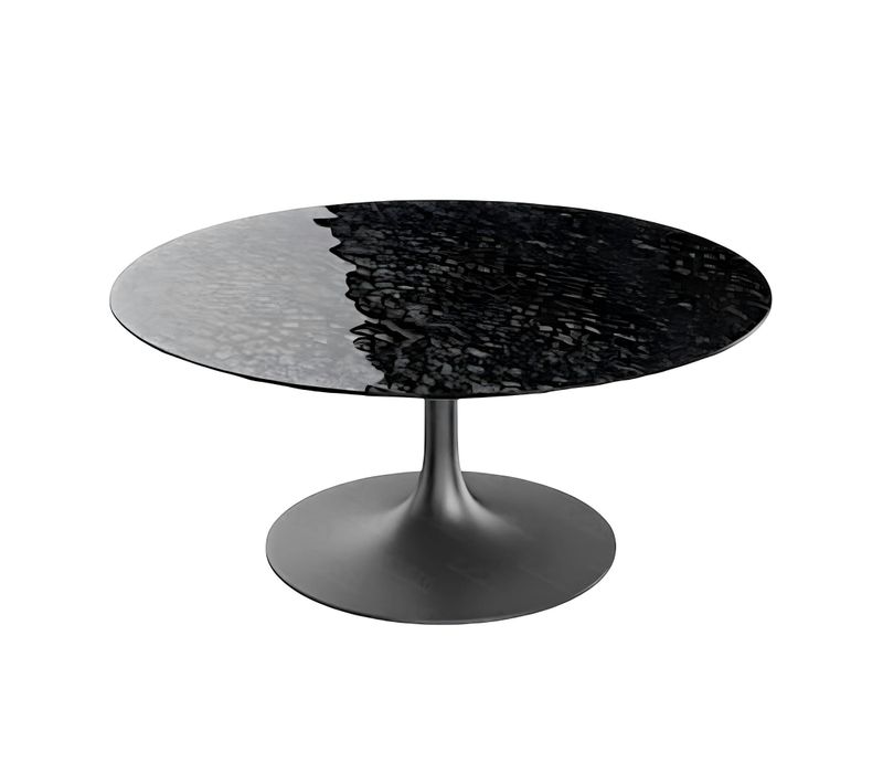 Table Basse Ronde Verre Ondulé Noir, Pied Tulipe Ligurie