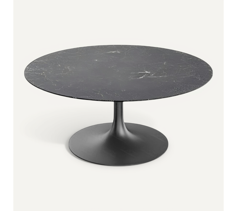 Table Basse Ronde Céramique Grise Marbrée, Pied Tulipe Ligurie