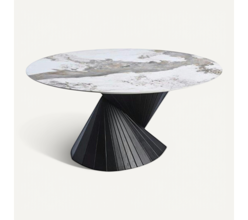Table Ronde Céramique Pied Conique Bois Noir ⌀160 Cm Alder