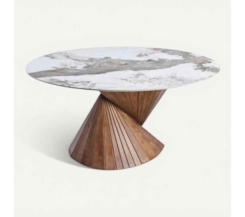 Table Ronde Céramique Pied Conique Bois Marron ⌀160 Cm Alder