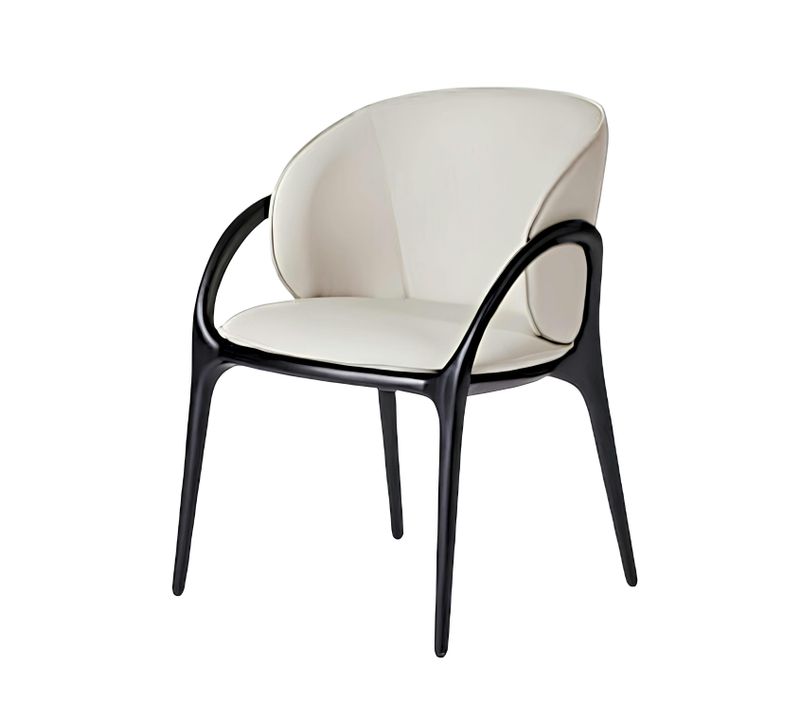 Chaise En Cuir Gris Clair Dos Rond Accoudoirs Bois Noir Alder