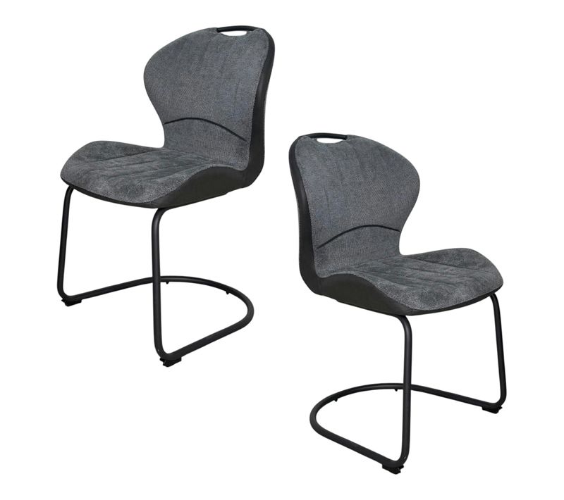 Chaise Pied Luge Bi-matière En Tissu Gris (lot De 2) Ligurie