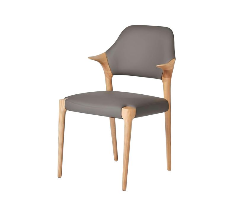 Chaise En Cuir Gris Foncé Design, Accoudoirs Bois Clair Alder