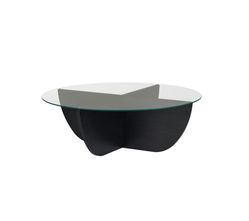 Table Basse Ronde En Verre Pied Croisé Effet Bois Noir Salta