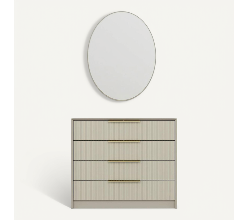 Commode Moderne Beige 4 Tiroirs, Miroir Assorti Byron