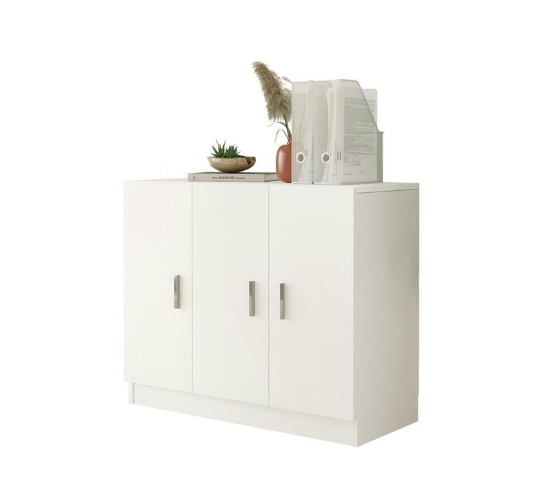 Meuble De Rangement Bureau Blanc 3 Portes Avec étagères Marfa