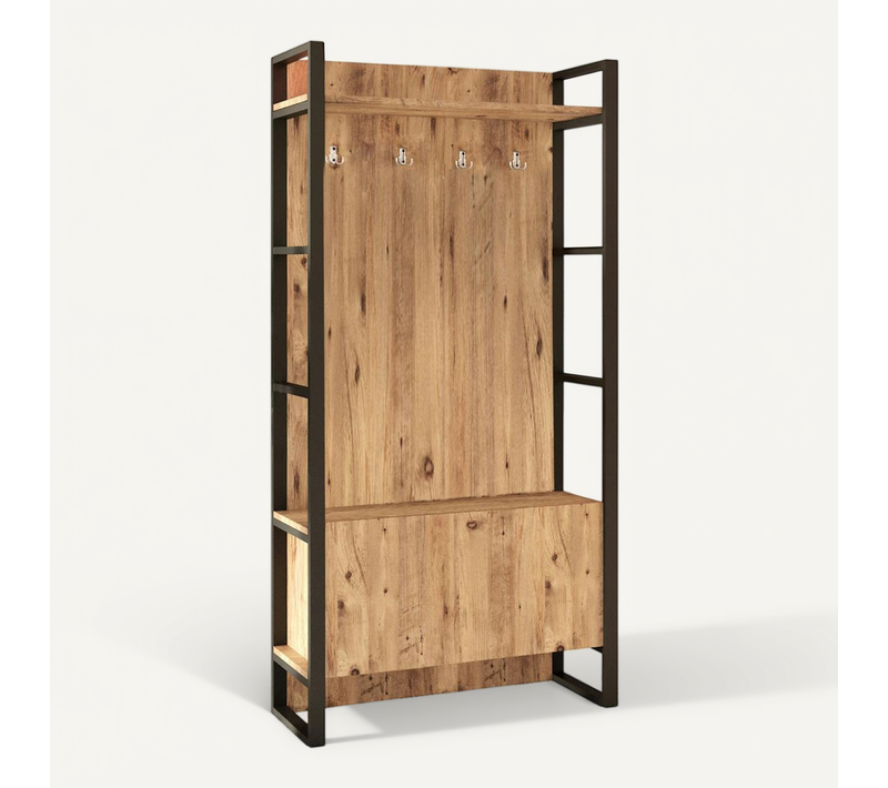Vestiaire D'entrée Rustique Chic 1 Rangement Bas 1 étagère Jena