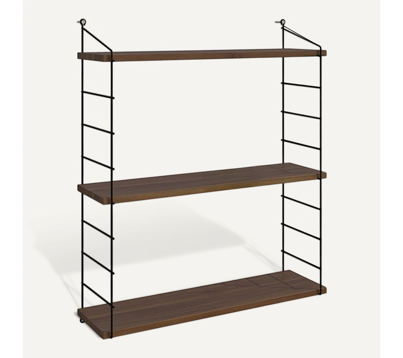 étagère Murale Décor Bois Noyer Et Métal Noir 3 Plateaux Jena
