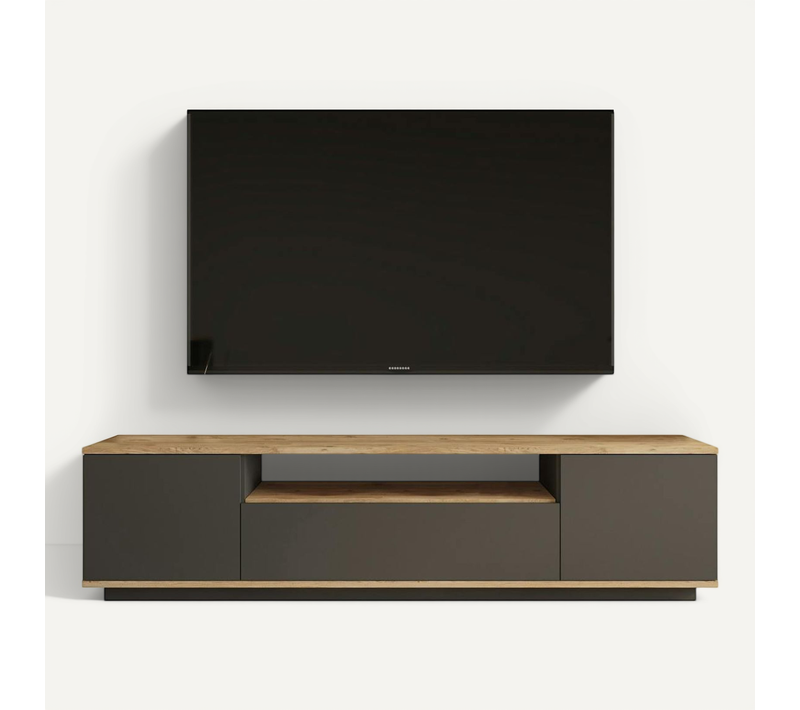 Meuble TV Moderne Gris Et Décor Bois 1 Niche Centrale Marfa