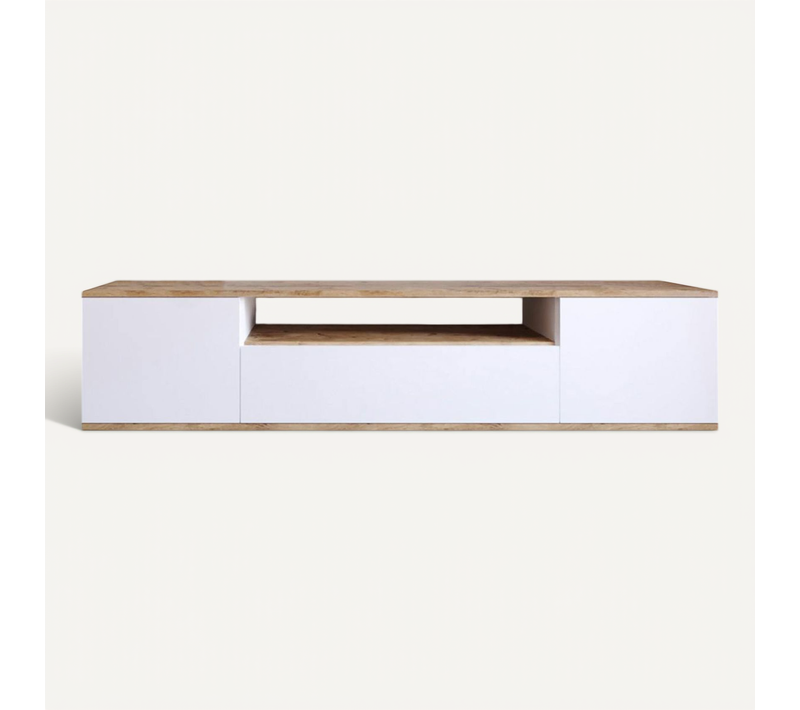 Meuble TV Moderne Blanc Et Décor Bois 1 Niche Centrale Marfa