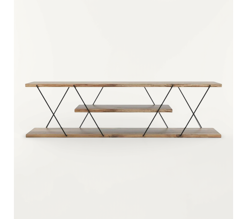 Banc TV Filaire Décor Bois Noyer Et Métal Noir Jena