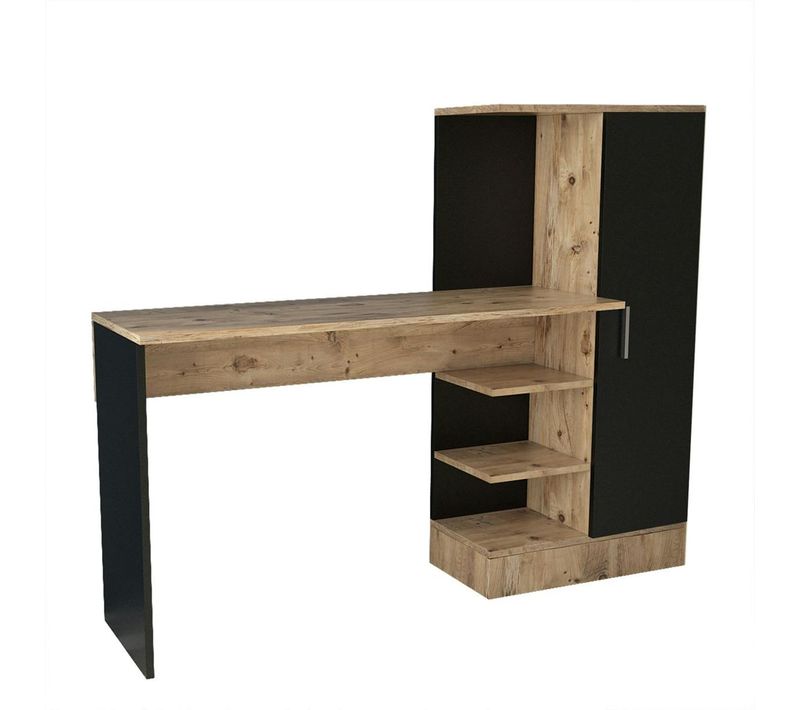 Bureau Ado Noir Décor Bois Avec Rangement Et étagères Marfa