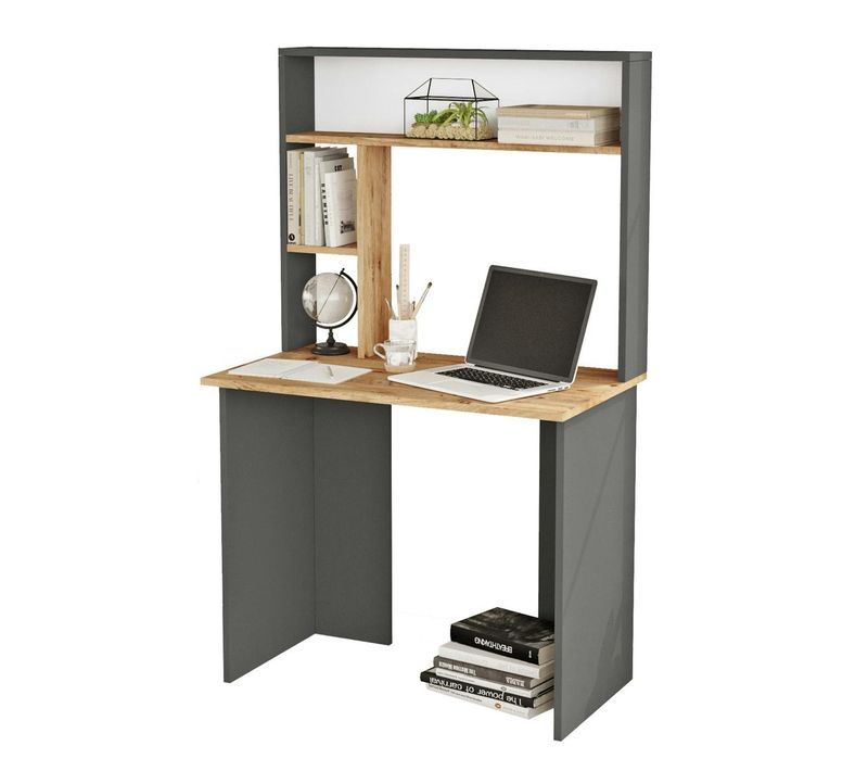 Bureau Ado Gris Décor Bois Avec Rangement Haut Marfa
