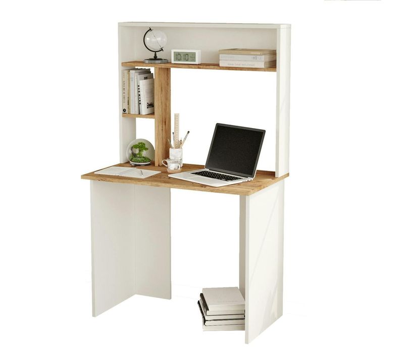 Bureau Ado Blanc Décor Bois Avec Rangement Haut Marfa