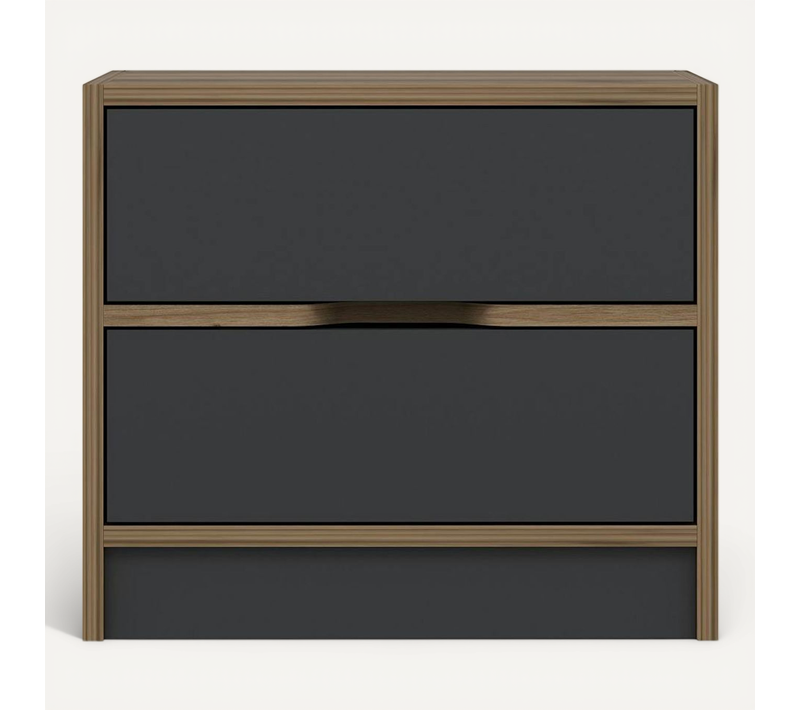 Table De Chevet Moderne 2 Tiroirs Décor Bois Et Gris Byron
