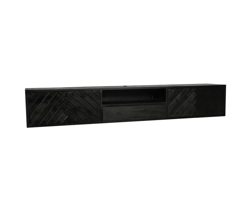 Meuble TV Noir Suspendu En Bois Avec Rangement 280 Cm Alvera