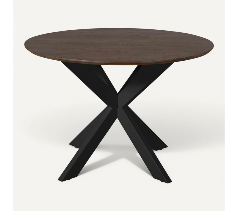 Table Ronde Bois Brun Pied Noir D.130 Cm Cortina