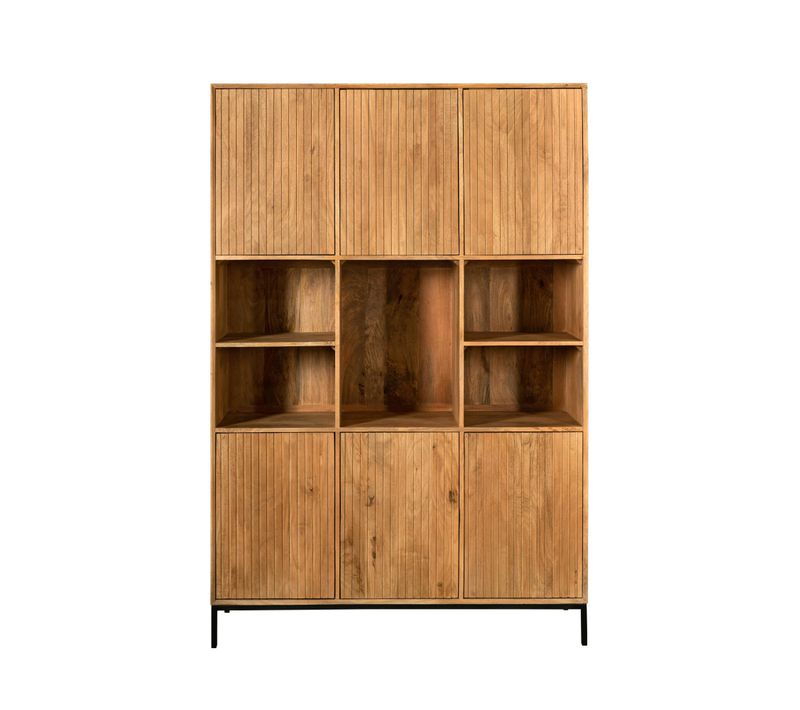 Bibliothèque étagère Bois 6 Portes Rainurées Cortina