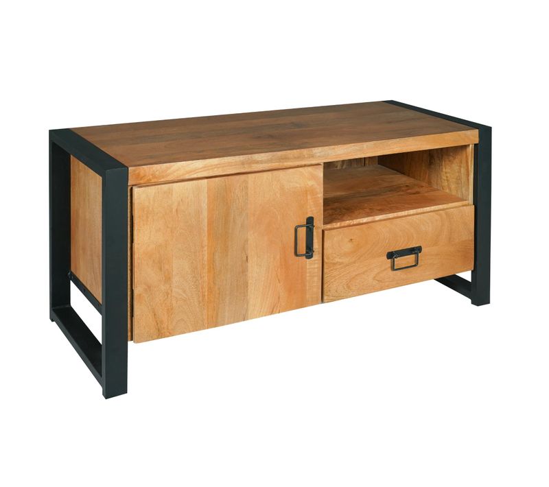 Petit Meuble TV Bois Métal 1 Tiroir 1 Porte Milora