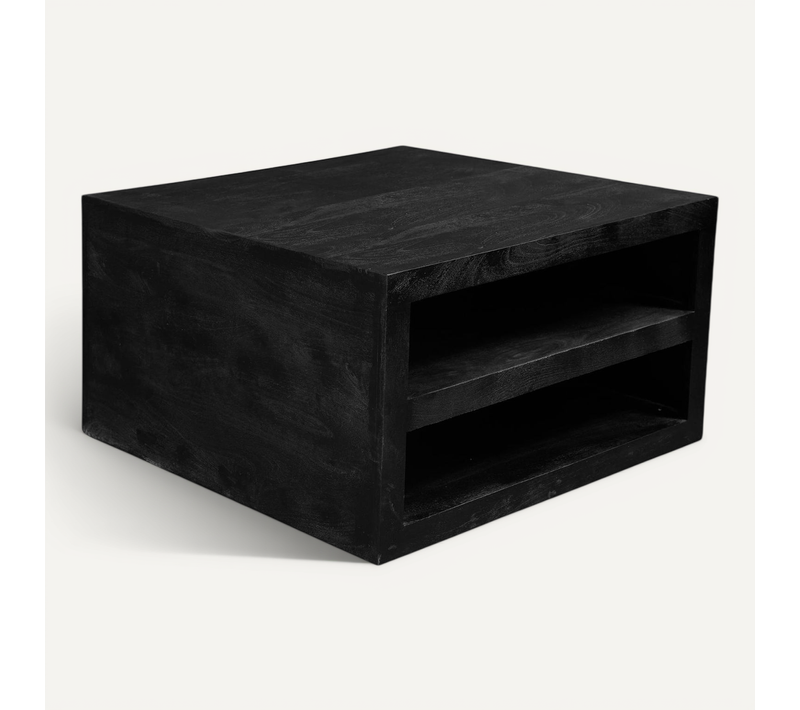 Table Basse Carrée Bois Noir Avec Rangement Montaro