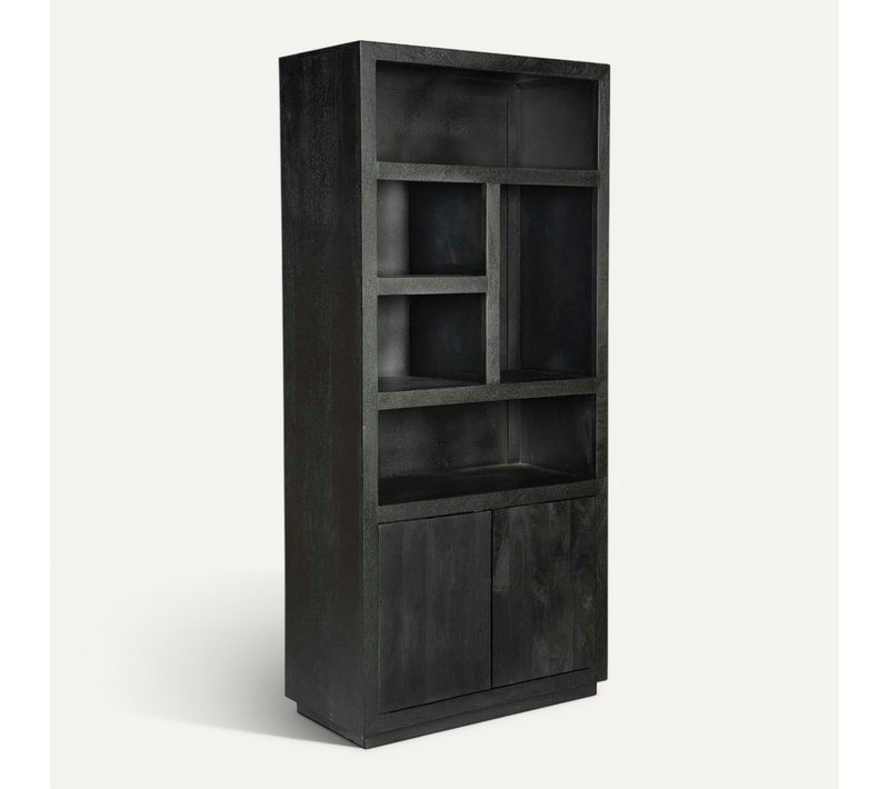 Bibliothèque Haute Bois Noir 2 Portes Montaro