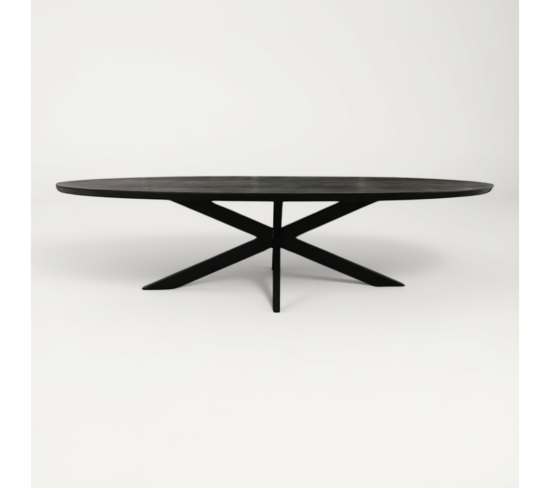 Table Ovale Bois Noir Pied Croisé 210 Cm Uda