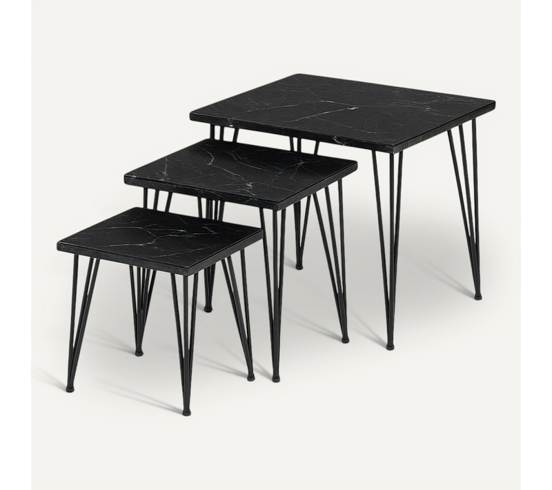 Table Salon Gigogne Marbre Noir (lot De 3) Duomo