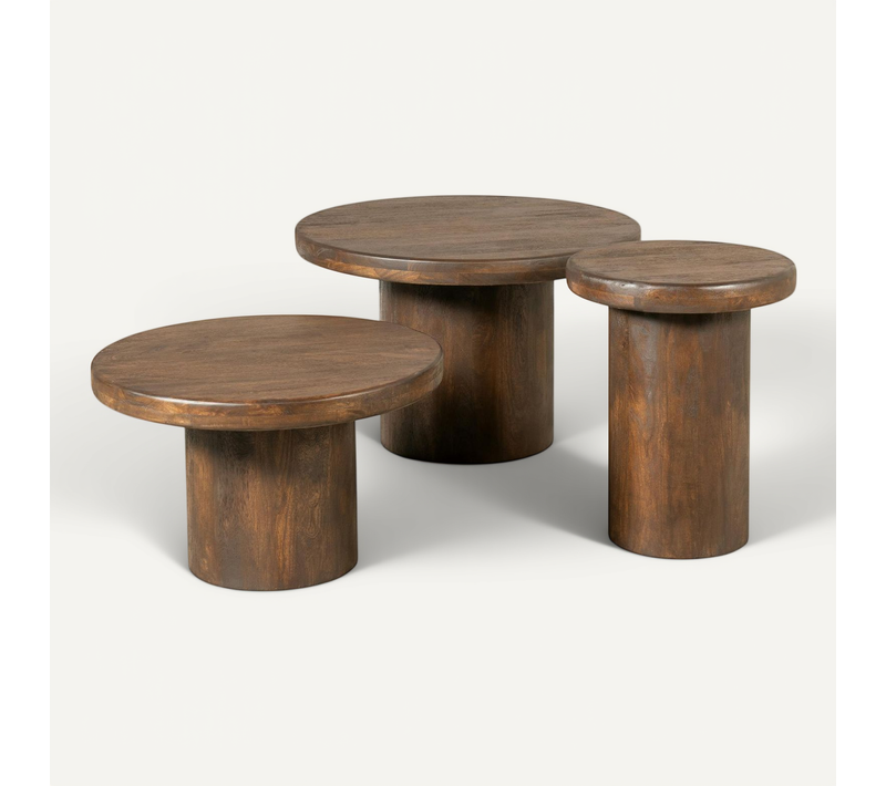 Table Basse Gigogne Ronde Bois Brun à Plateau épais (lot De 3) Alma